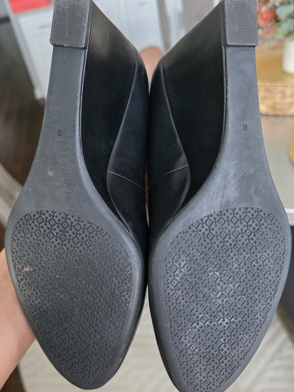 Tory Burch Women's Black Leather Luna 85 MM- Wedges with Gold Emblem. SIZE 8 - Picture 12 of 12